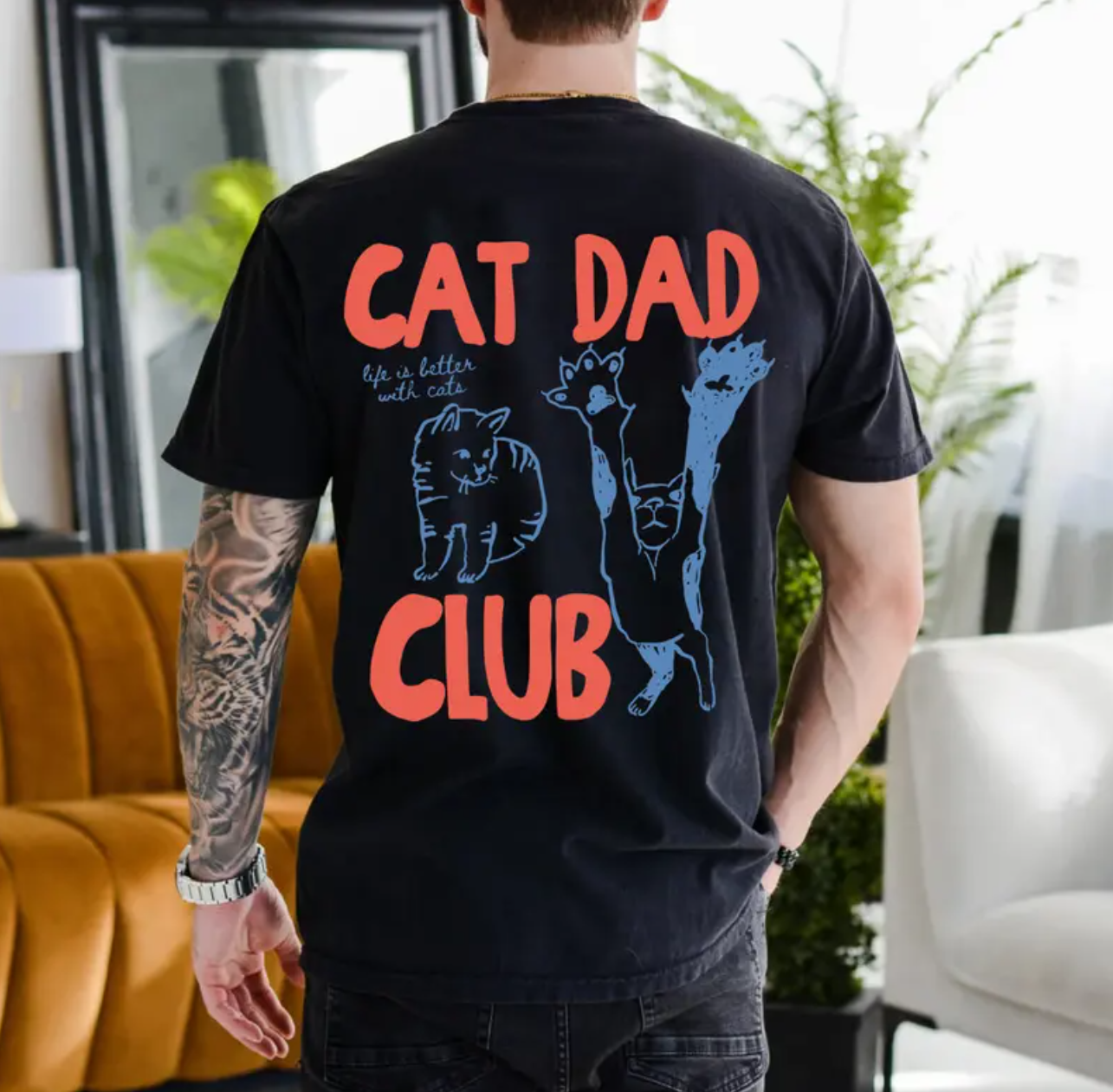 Cat Dad Club Shirt, Funny Cat Dad Tee With Large Back Design Graphic