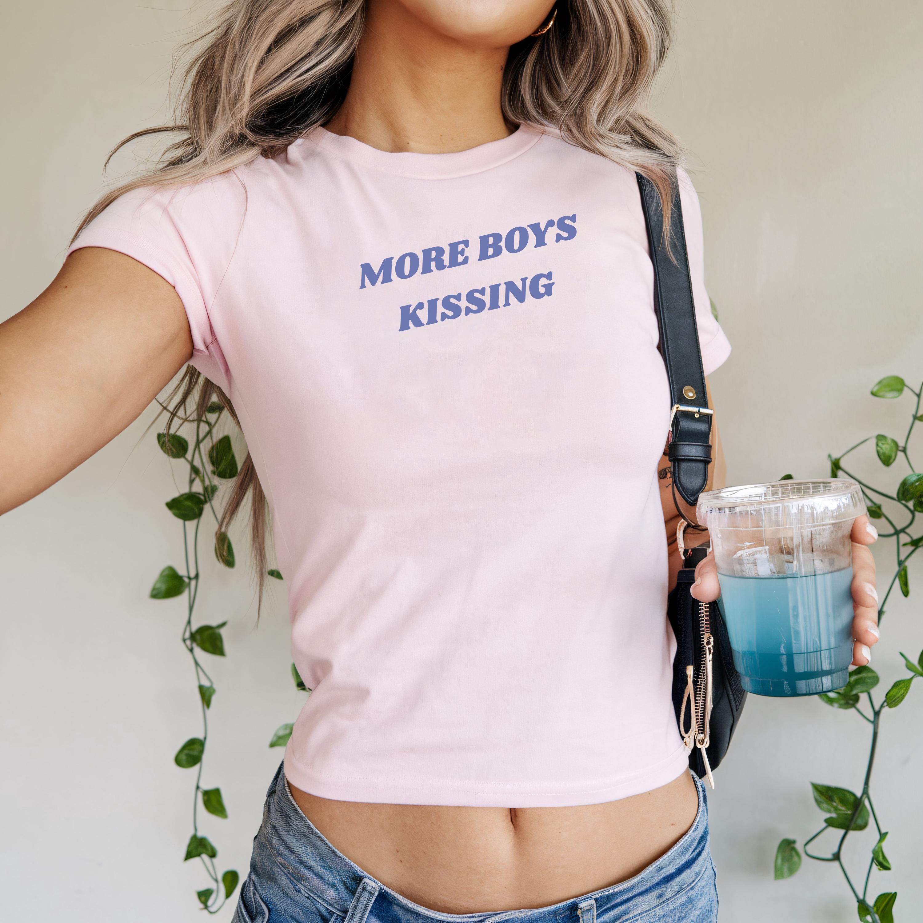 More Boys Kissing Baby Tee, Funny Hockey Romance Shirt, Queer Y2K Bookish Tee