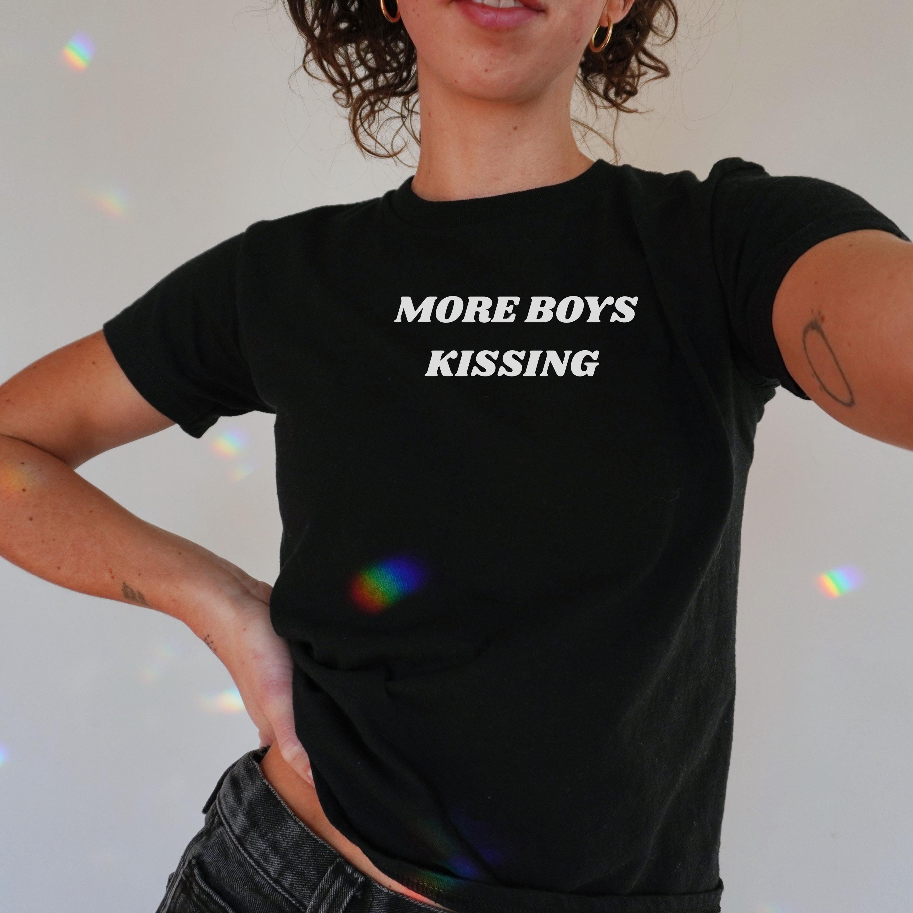 More Boys Kissing Baby Tee, Funny Hockey Romance Shirt, Queer Y2K Bookish Tee