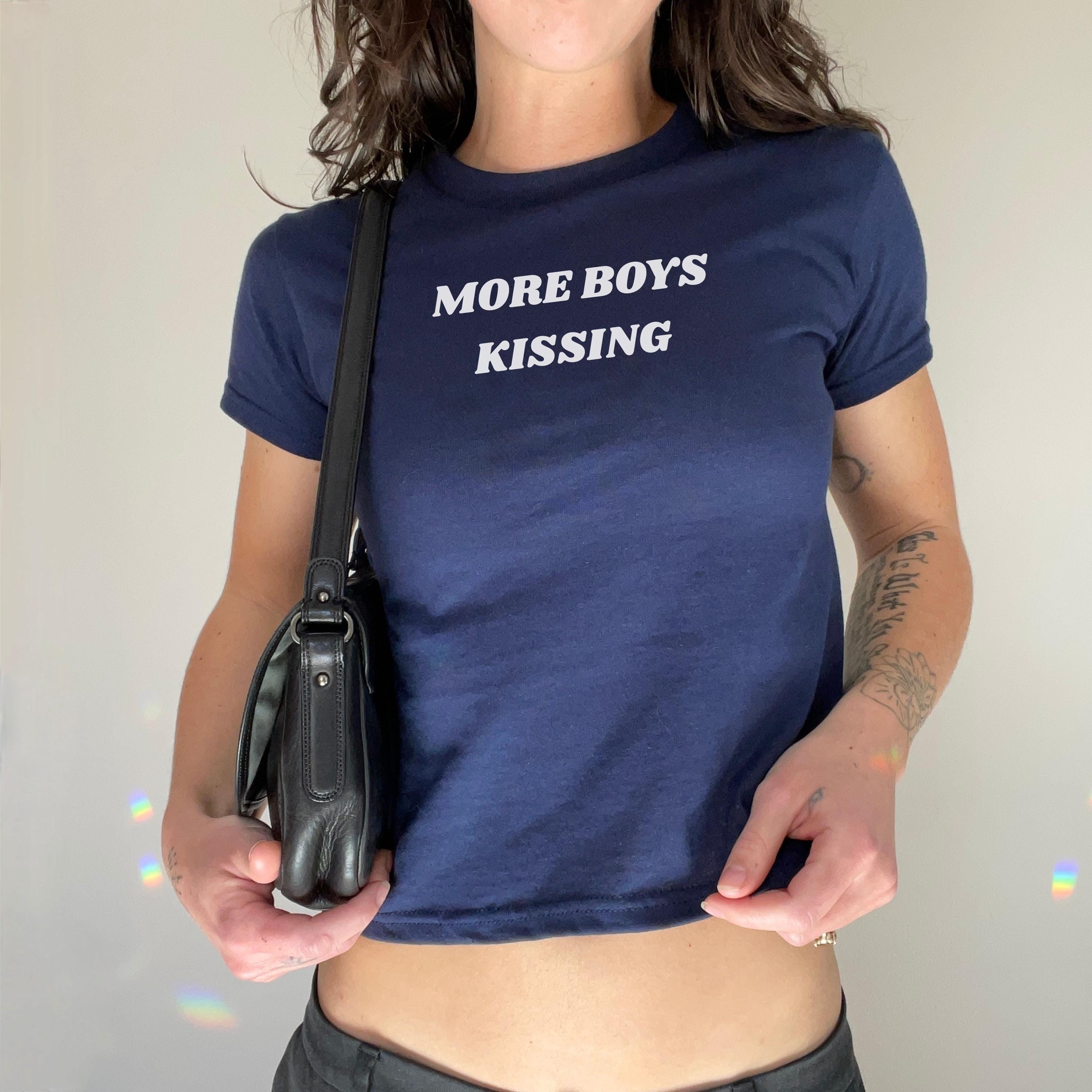 More Boys Kissing Baby Tee, Funny Hockey Romance Shirt, Queer Y2K Bookish Tee