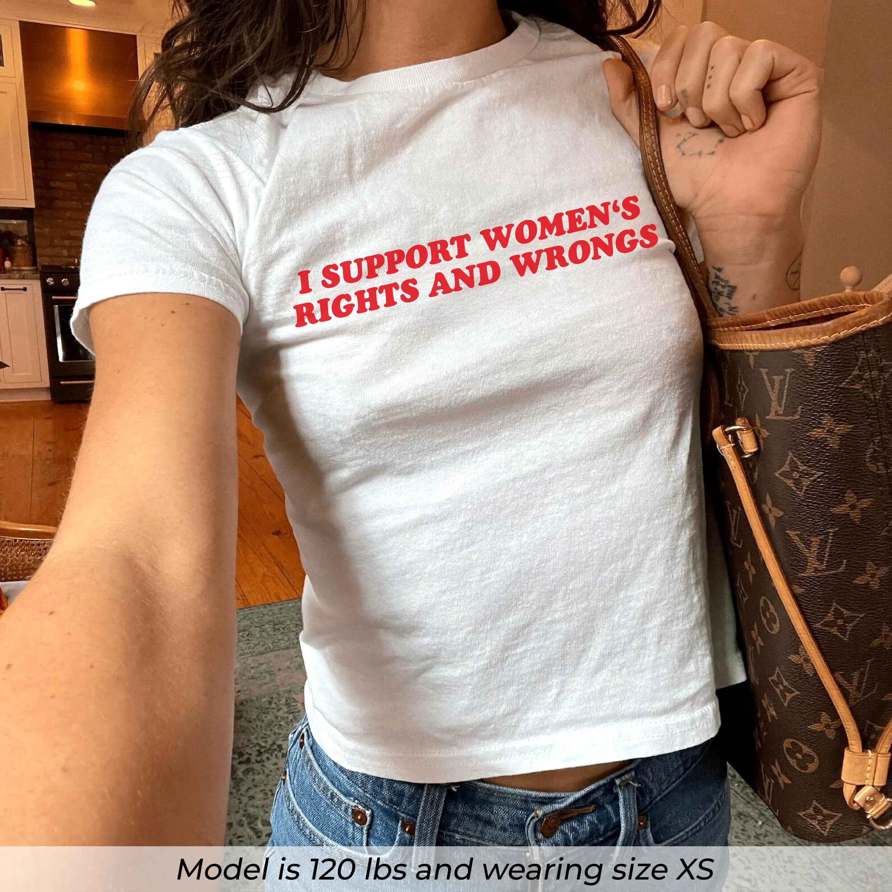 I Support Women's Rights And Wrongs BabyTee, Feminism Baby Tee, Y2K Shirt